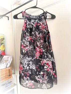 Beautiful Black Floral Blouse with Pink Accents